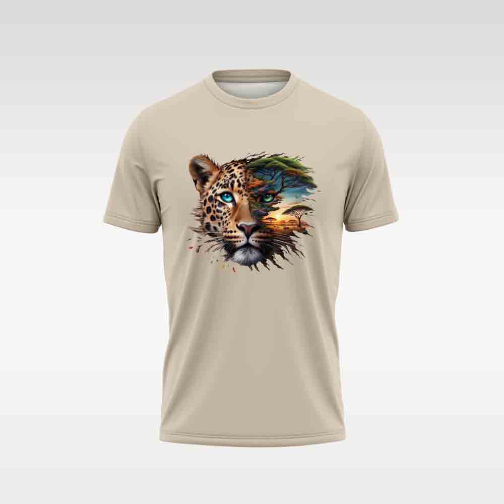 Cotton DTF T Shirt - Sand Abstract Cheetah